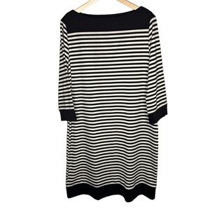 Isaac Mizrahi tan black striped career sheath dress Sz XXL